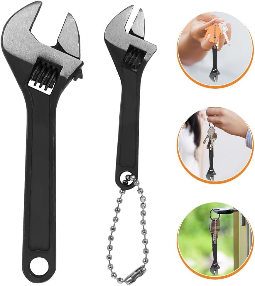 DOITOOL Mini Adjustable Wrench 4 Inch and 2.5 inch, Adjustable Hand wrenches Black Spanner Wrench with Chain Hand Knurl Tool for Repair Maintenance Automotive Car, (1 Black + 1 Silver) Random Color