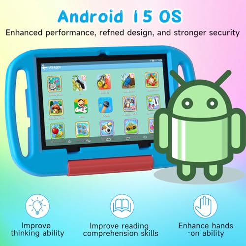 Image of Android 15 Kids Tablet 10.1 inch, 12GB RAM 64GB ROM, 2.0GHz Processor, 6000mAh Battery, Dual 2MP+8MP Camera, Shockproof EVA Silicone Case, Toddler Educational Learning Tablet PC (Blue)