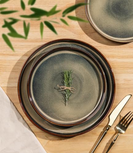 Image of TheTerra Ceramic Dinnerware Sets for 8, 24 Pieces Porcelain Lightweight Plates and Bowls Sets, Scratch Resistant Dish Set, Oven & Microwave & Dishwasher Safe, Brown