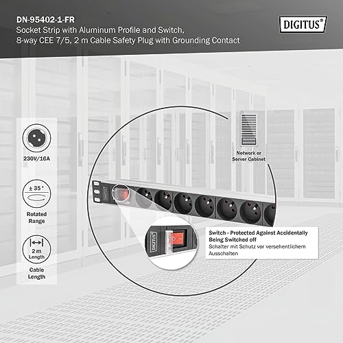 Regleta 19 DIGITUS para solucionar el desorden de cables en rack de 8 tomas 3