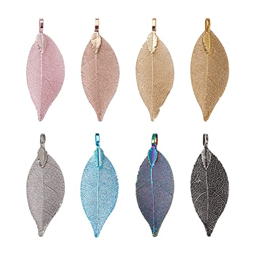 Beadthoven 16 colgantes de hoja larga de filigrana 8 estilos a la moda filigrana Boho natural hojas de otoño encanto con fianza de hierro para hacer collares y joyas Cover