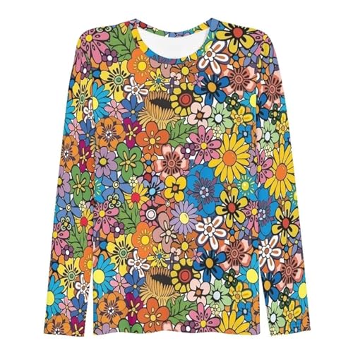 Damen Langarmshirt mit Buntem Retro-Blumenmuster - Oberteil im Stil...