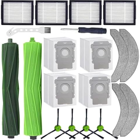 Replacement Parts Compatible with Roomba Combo j9+,Combo j7+/Plus Robot Vacuum Cleaner,1 Set of Multi-Surface Rubber Brush+4 Mopping Pads + 4 HEPA Filters &4 Side Brushes &4 Dust Bags Cover