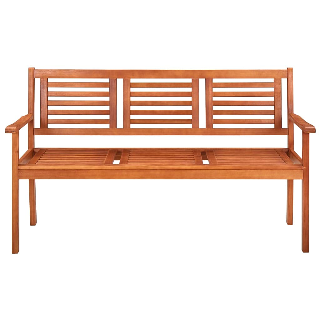 Masywna ławka ogrodowa z eukaliptusem 150 cm, 3-osobowa ławka drewniana o ergonomicznym wzornictwie, powierzchnia pokryta olejem, łatwa w pielęgnacji, łącznie z wyściełaną nakładką na