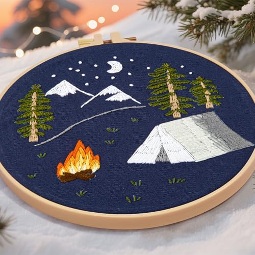 Image of Crafmanoe Christmas Embroidery Kits for Beginners Adults, Hand Embroidery Starter Kits, Christmas Cross Stitch Kits for Beginners Craft Kits for Adults Women, Embroidery Hoops, Thread & Video Tutorial