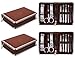 2 Pack - Mens Manicure Set Nail Clippers Pedicure - 8 Pieces Stainless Steel Kit, Professional Grooming Kits, Nail Care Tools with Travel Case (Brown)