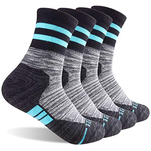 Feideer Damen Wandersocken, 4er Pack Outdoor Freizeitsocken Wicking Cushion Crew Socken - Grau - Medium Cover