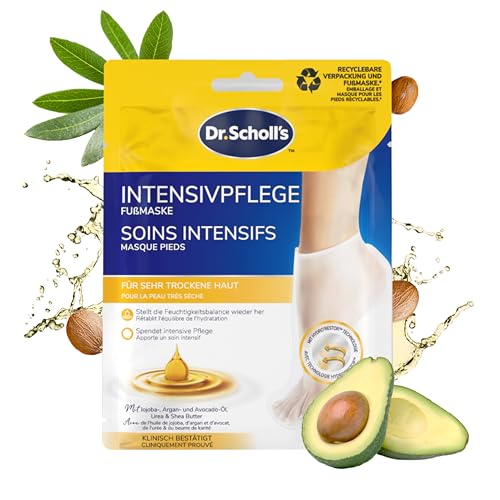 Dr. Scholl's Intensiv pflegende Fußmaske für besonders trockene Haut - Weiche und glatte Füße in nur 20 Minuten, Ölmischung mit Avocado, Argan und Jojoba, einfach anzuwenden, nicht fettend, 1 Paar