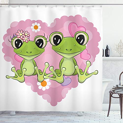 Ambesonne Love Shower Curtain, 2 Cartoon Frogs on a Background of Heart in Love Happiness Flowers Art, Cloth Fabric Bathroom Decor Set with Hooks, 69 Ambesonne Love Shower Curtain, 2 Cartoon Frogs on a Background of Heart in Love Happiness Flowers Art, Cloth Fabric Bathroom Decor Set with Hooks, 69