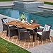 Christopher Knight Home Randy | Outdoor 7-Piece Acacia Wood and Wicker Dining Set with Cushions | Teak Finish | in Multibrown/Beige, Rustic Metal