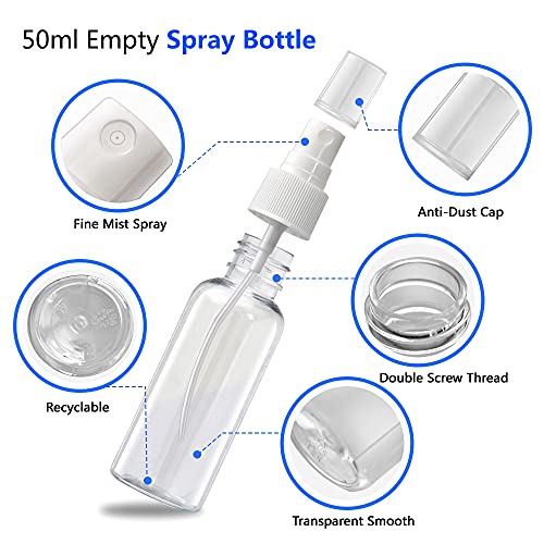 Mini Spray Bottles, 2oz/50ml Small Spray Bottle, Plastic Travel Spray Bottle for Liquids, Refillable Hand Spritzer Bottles for Liquids, Clear Alcohol Spray Bottles with Small Funnel and Bottle Labels2