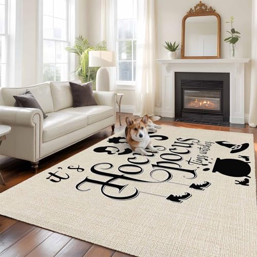 5'x7' Area Rugs, Happy Halloween Indoor Outdoor Area Rug for Living Room Bedroom, Vintage Women Hats Shoes Silhouette Washable Bathroom Rugs Kitchen Floor Carpet Mats Home Decor Aesthetic