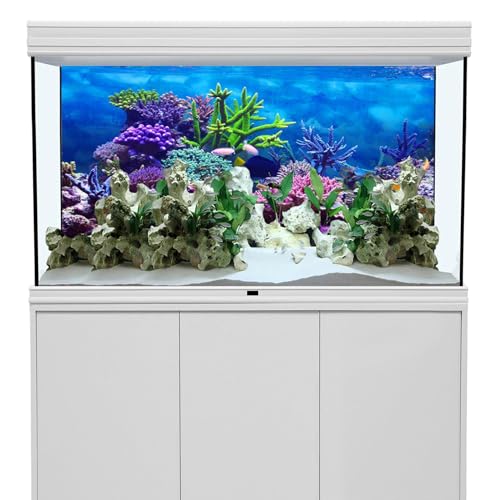 Image of YongFoto Ocean Theme Fish Tank Background 24x12 inch Coral Seaweed Reef Rock Tropical Fish Underwater Sea World Polyester Backdrop Reptile Habitat Terrarium Aquarium Background
