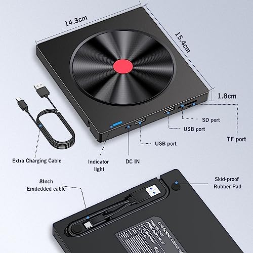 image for hyripe External CD/DVD Drive for Laptop, 6 IN 1 USB 3.0 Ultra-Slim dvd