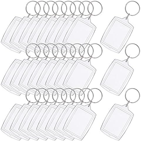 Fingertoys 30 Pieces Blank Photo Keyring, Double Sided Blank Insert Photo Keychain Acrylic Clear Picture Frame Keyring with Split Ring, Personalised Keyring for Men Women Crafting Gift Keyring Kit Cover
