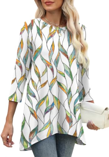 Image of OFEEFAN Tunic Tops for Women Loose Fit Dressy 3 /4 Length Sleeve Womens Tops with Asymmetrical Hem S-4XL