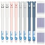 Mutsitaz Erasable Pens Blue Ink – 8pcs Cute Animal Friction Pens with 24 Refills, 0.7mm Rub Out Gel Pen for School & Office Supplies