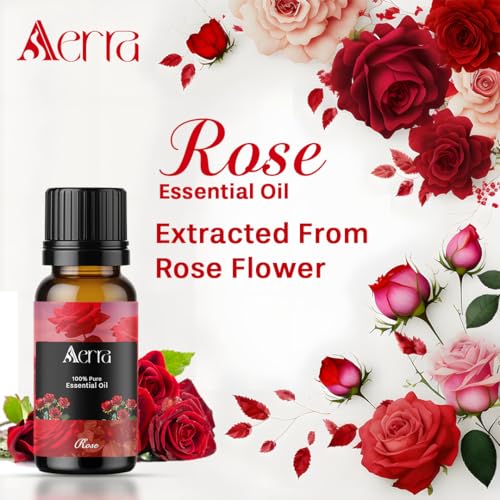 Image of Aerra Rose Essential Oil (15ml) - Pure Aroma Oil for Diffuser, Puja, DIY - Floral Scent