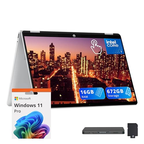 Image of HP OmniBook 5 Flip 2-in-1 14 inch 2K Touchscreen Laptop, Intel 7 150U, 16GB LPDDR5, 672GB Storage (512GB SSD+160GB Docking Station Set), Intel Graphics, Backlit Keyboard, Copilot, Win 11 Pro, Silver
