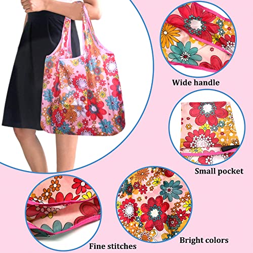 Xanllaxa 10 Pack Reusable Grocery Bags,50Lbs Fashion Washable Bag Foldable With Pouch Cute Flower Durable Shopping Totes For Foods Groceries #TOP2