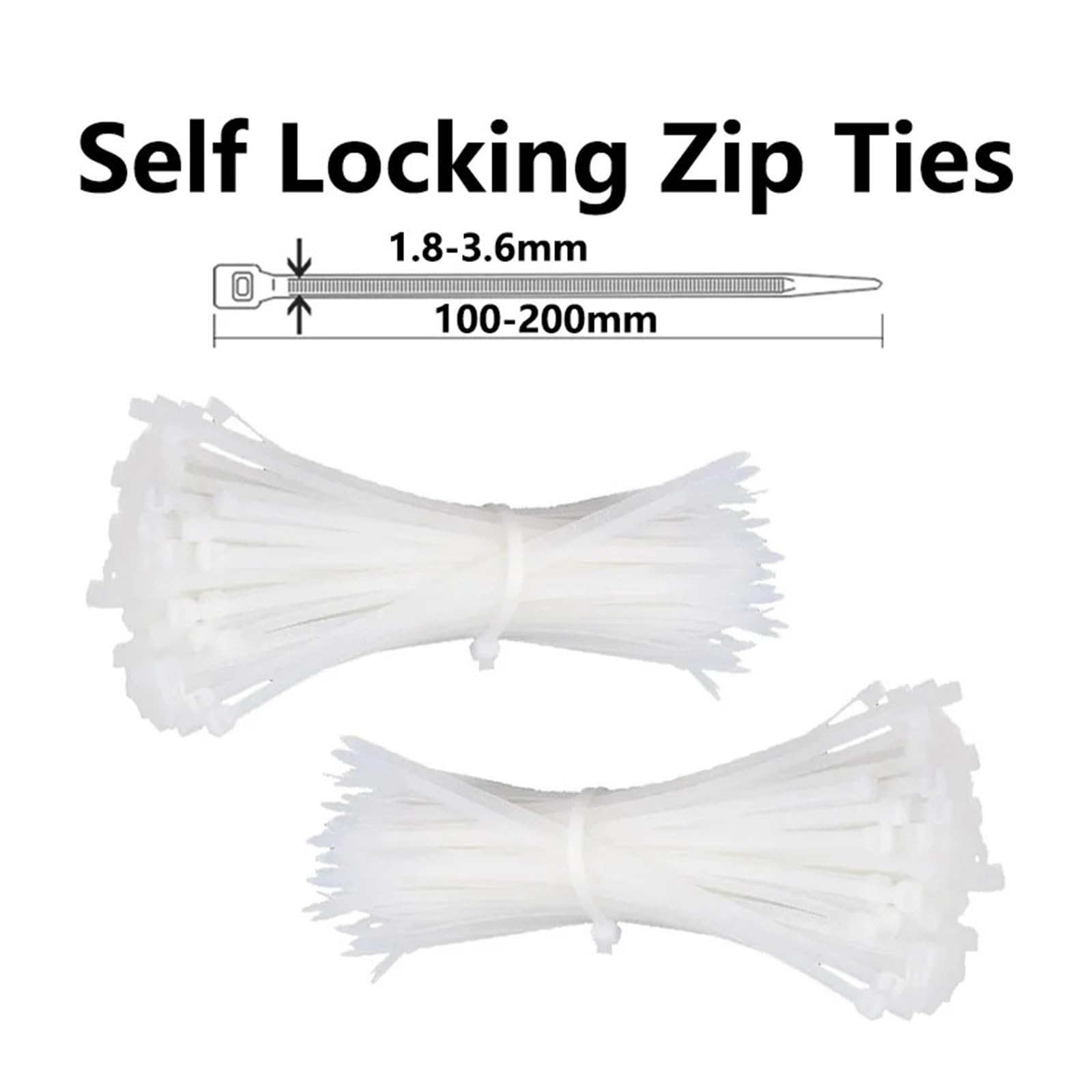 250/1000 Stück weiße Nylon-Kabelbinder, selbstsichernde Kabelbinder im Bündel - Einfache Montage(3x150mm)