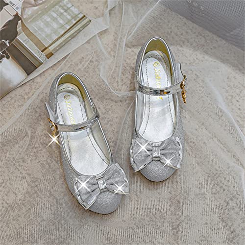 OMEARK Girls Dress Pumps Sparkly Low Heeled Princess Shoes Glitter Sequin Sandals with Bow Breathable, Waterproof Party Wedding Rhinestone Ballet Dance Shoes2