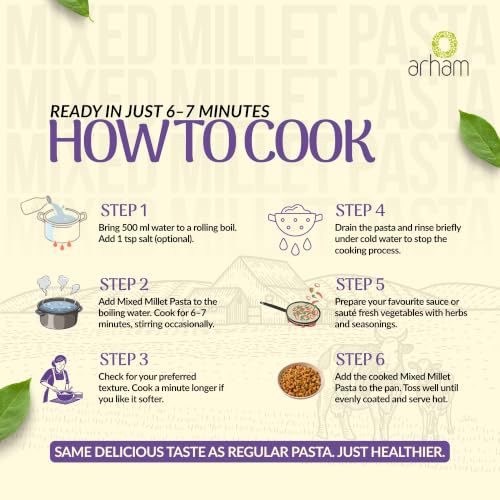 Image of Arham Organic Mix Millet Pasta 180g | Healthy No Maida Pasta | High Fiber & Protein | Non-GMO | No Preservatives | Chemical-Free | Easy & Quick to Cook