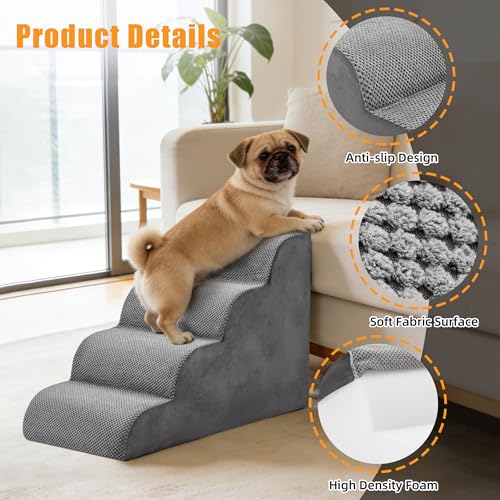 Image of NEWBULIG 4-Step Dog Stairs, 20 inch H Dog Steps for Sofa and Chair, Durable Non-Slip Sturdy Pet Steps for Small Dogs and Cats, Pet Ramp for High Bed Indoor