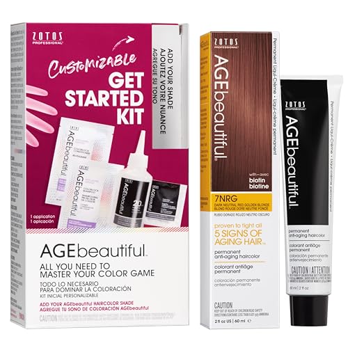 Image of AGE beautiful Permanent Hair Color Cream, 100% Gray Coverage Hair Dye with Biotin Anti-Aging Formula for Fuller, Thicker Hair, Professional Salon Quality