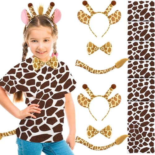 Harrycle 2 Sets Giraffe Costume Set Kids Giraffe Ear Headband Bowtie Tail with 6 Giraffe Print Felt Sticker for Kids' Halloween Party Supplies Animal Masquerade Cosplay Dress up Play Celebration