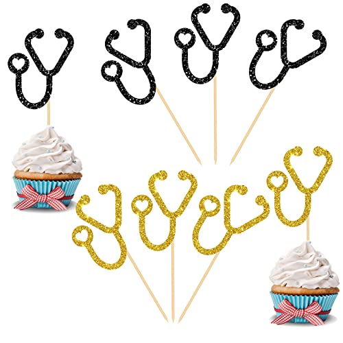 Ambishi 24pcs Stethoscope Cupcake Toppers, 2025Medical / Nursing School Graduation Party Decoration Supplies, Congrats Nurse/Doctor Grad Party Favors Decor Cake Picks, 2025Graduation Photo Props