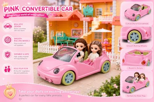 Image of Barbiieee Doll House Playset with Spray Function & Pink Car for Kids | 176 PCS, Spray Function, Pink Car