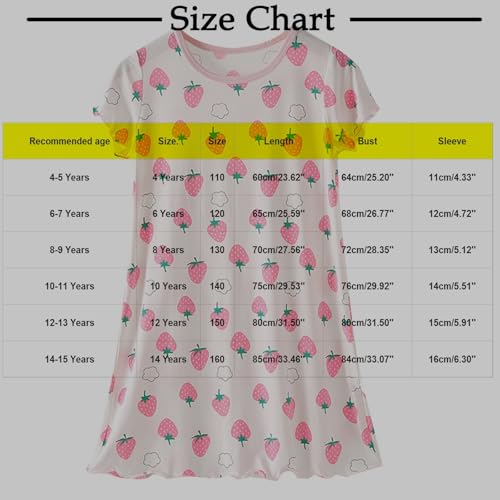 Girls Summer Nightgowns Short Sleeve Modal Sleep Shirts Cute Strawberry Print Princess Sleepwear Dress2