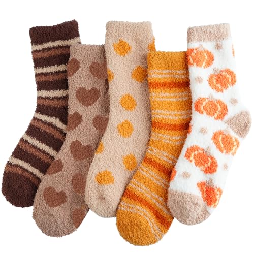 Horuru Fuzzy Socks for Women Fluffy Cozy Slipper Socks Fall Halloween Socks Gifts Pumpkin...