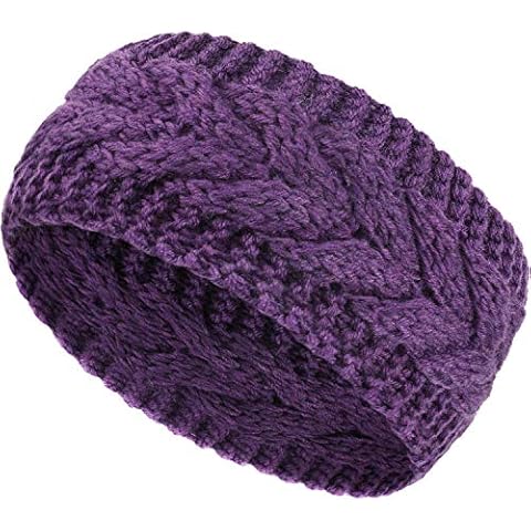 Winter Headband Wool Cable Knit Headband Hair Wrap Ear Warmer for Women (Purple) Cover