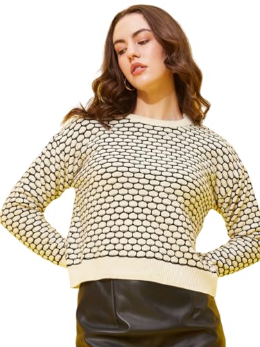 Image of Modeve Self Design Round Neck Casual Women Crop Top Sweater||Winterwear||