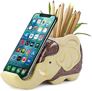 AhfuLife Pen Phone Stand Resin Elephant Phone Holder, Multifunctional Office Pencil Holder Desk Decoration, Gift for Valentine's Day, Birthday, Xmas Gifts, Mothering Sunday