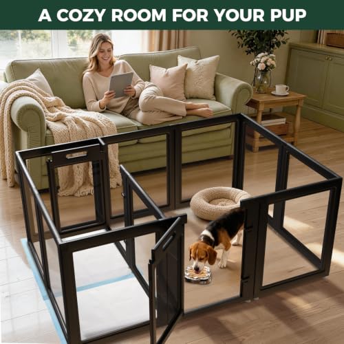 Image of FXW AuraSpace Acrylic Dog Playpen System with Lick Mat, 35 inch H, 12 Panels