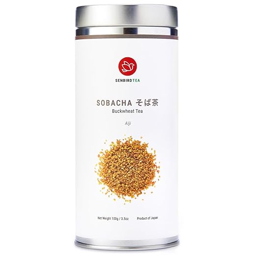 Senbird Organic Soba Tea, Japanese Roasted Buckwheat Herbal Tea - From Hokkaido, Japan - Loose Leaf Tea in Airtight Tea Tin (3.5oz/100g)