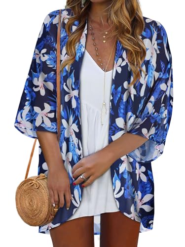 Image of Women Kimono Cardigans Casual Summer Tops Cover up Open Front Floral Print Resort Wear 2026