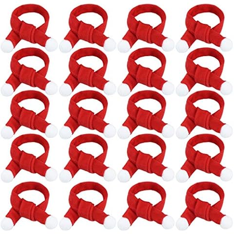 tiggell 20pcs Christmas Pet Scarfs Mini Xmas Scarf Christmas Wine Bottle Cover Set for Party Gift Decorations Cover