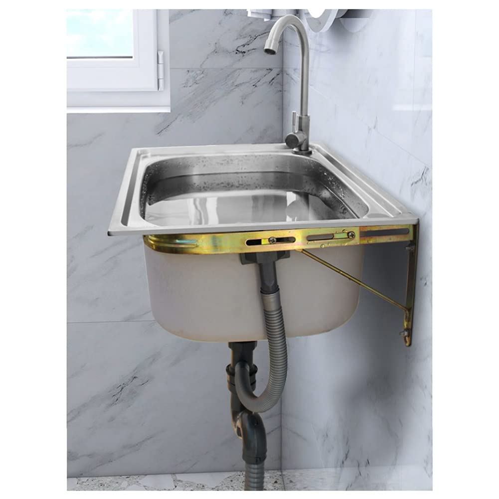 Fregadero De Acero Inoxidable De Una Cubeta Para Lavar Con Grifo De Cuello De Cisne - Lavamanos De Montaje En Pared Para Restaurante, Cocina Y Hogar - Fregadero De Cocina ( Color : Silver , Tamaño : 3