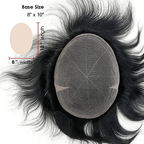 Foto von Lordhair Toupet Human Hair Herrenperücke, Französische Spitze Webart, 20 x 25 cm, Leichtes Haarersatzsystem, Mittlere Dichte, Natürlich eng Anliegend,Elegant und Schön