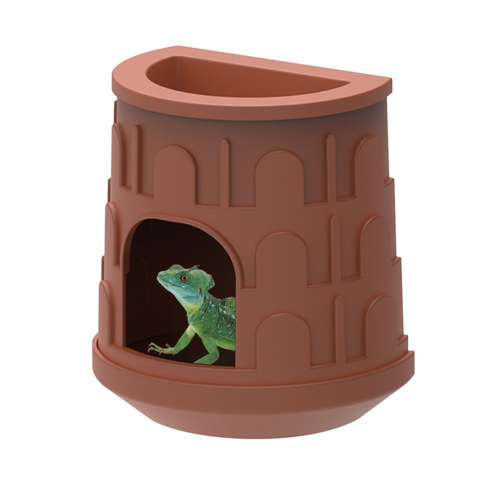 Reptile Hide Cave, Vertical Hanging Reptile Shelter with Detachable Food Bowl for Leopard Gecko, Lizard, Crabs, Turtle