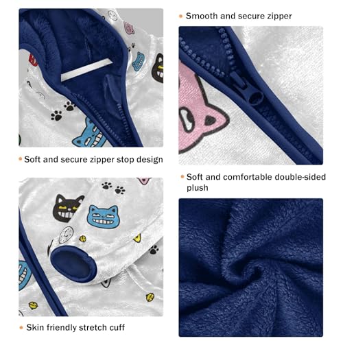 Cat and Clock Girls Fleece Jacket Girls Fall Jacket Girls Zip Up Hoodie Girls Sherpa Jacket 2-10T3