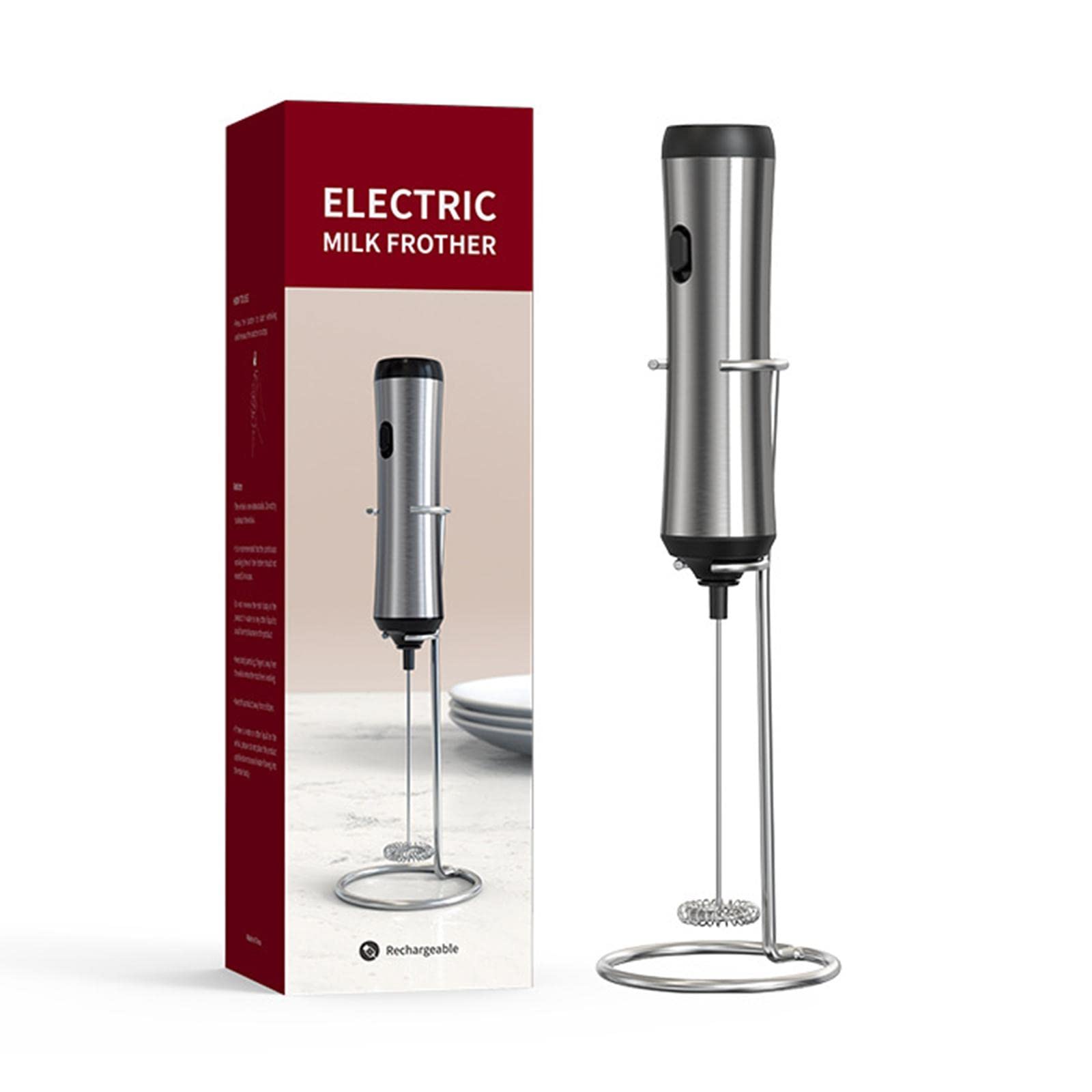 Mousseur de Lait Électrique Mélangeur Manuel Mousseur à Main Fouet Mélangeur Boisson Utilisation Polyvalente Mélange Rapide Acier Inoxydable Convient, avec support