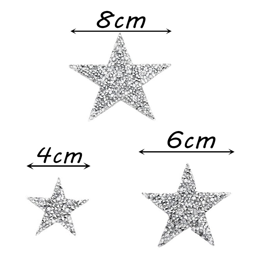 18 Pezzi Toppe Termoadesive Stelle Con Strass - 3 Misure (8/6/4 Cm) Per Abiti, Jeans, Fai Da Te - 3