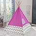KidKraft Deluxe Bamboo & Canvas Play Teepee, Children's Furniture – Pink & Chevron Print (227), 46.9 x 46.9 x 60.2