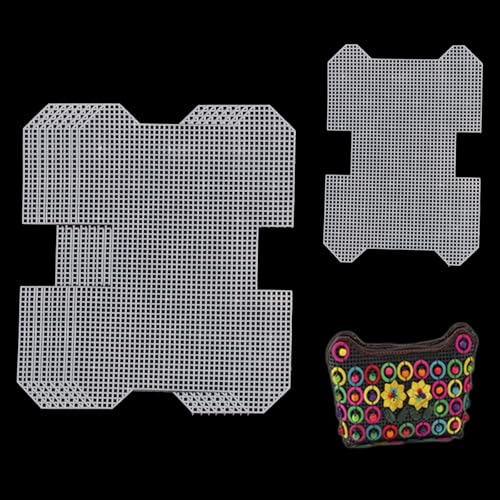 Wzttdm 8 peças de folhas de lona de plástico em forma de bolsa, tela de bordado em branco, folhas de tela de malha de plástico para projetos de tricô e crochê de fio de acrílico