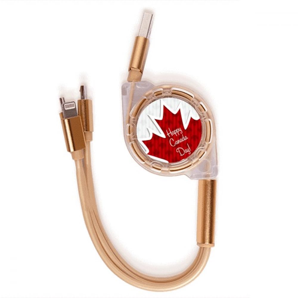 Happy Canada Day 4th Of July Maple Texture Charging Cable Retractable Multi USB 3 in 1